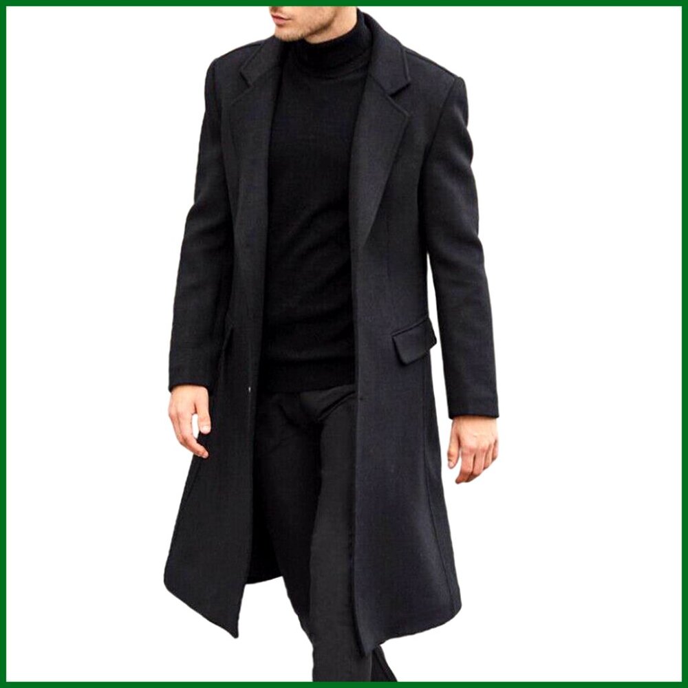Men's Slim Fit Trench Coat Overcoat Polyester Spandex Long Jacket